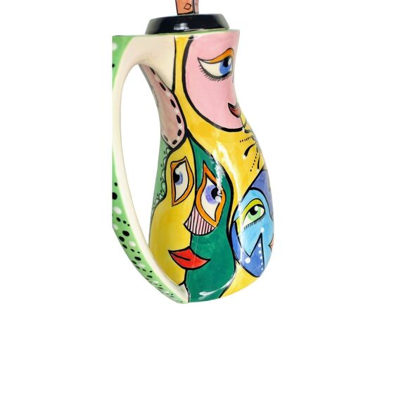 Vintage Larca Gallery Fine Art Hand Painted Abstract Faces Coffee Teapot Signed - Picture 13 of 14